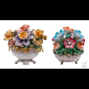 Vintage Capodimonte flower baskets- Italian ceramic centrepieces (lot of 4)